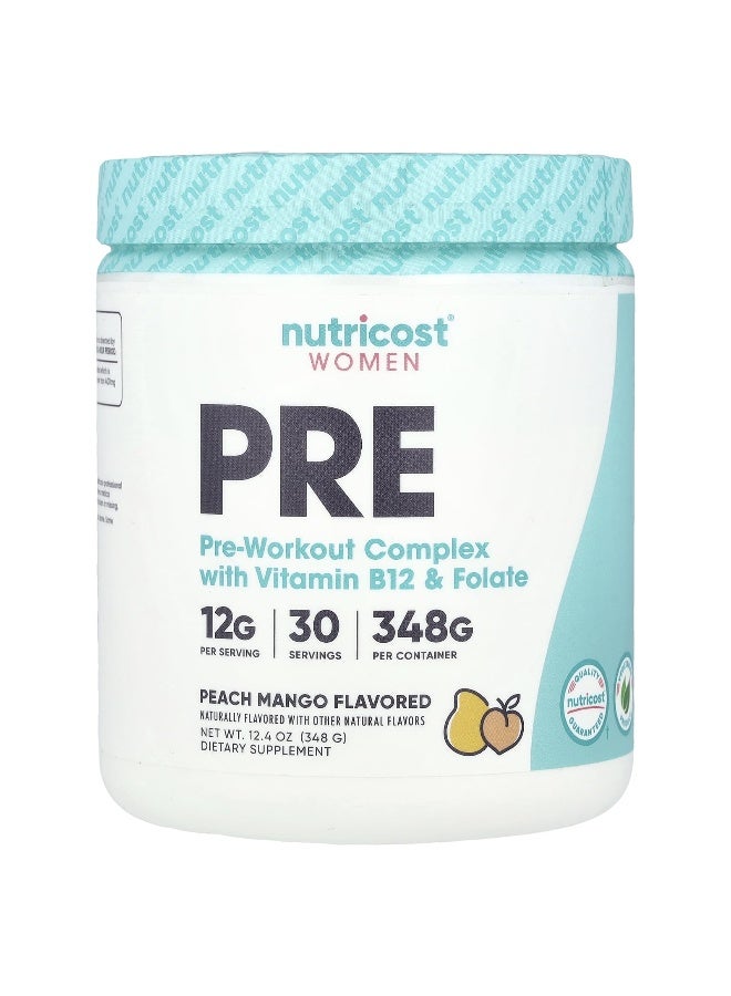 Nutricost Nutricost, Women, Pre-Workout Complex With Vitamin B12 & Folate, Peach Mango, 12.4 oz (348 g)  - Image 1