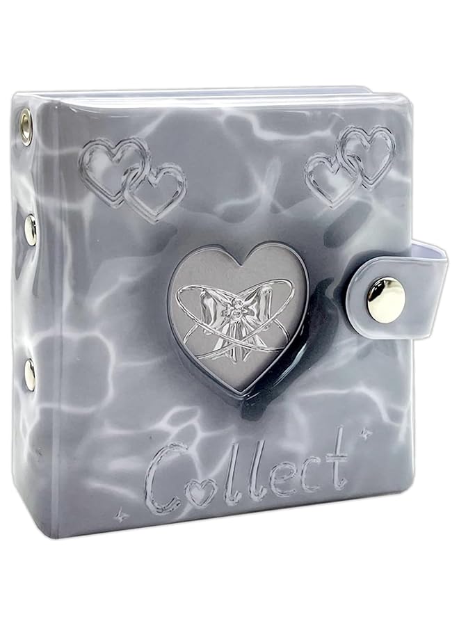 erorex Photocard Binder Portable Photocard Holder Mini Photo Album Trading Cards Albums Mini Photo Album Photocard Holder With 20 Count 3 Inches Pockets Grey Heart  - Image 1