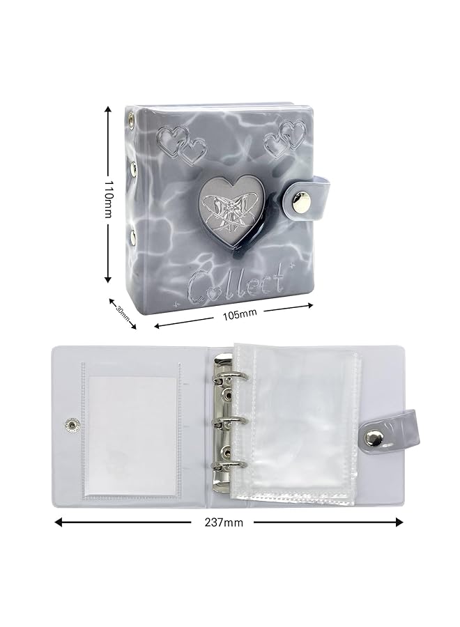 erorex Photocard Binder Portable Photocard Holder Mini Photo Album Trading Cards Albums Mini Photo Album Photocard Holder With 20 Count 3 Inches Pockets Grey Heart  - Image 2
