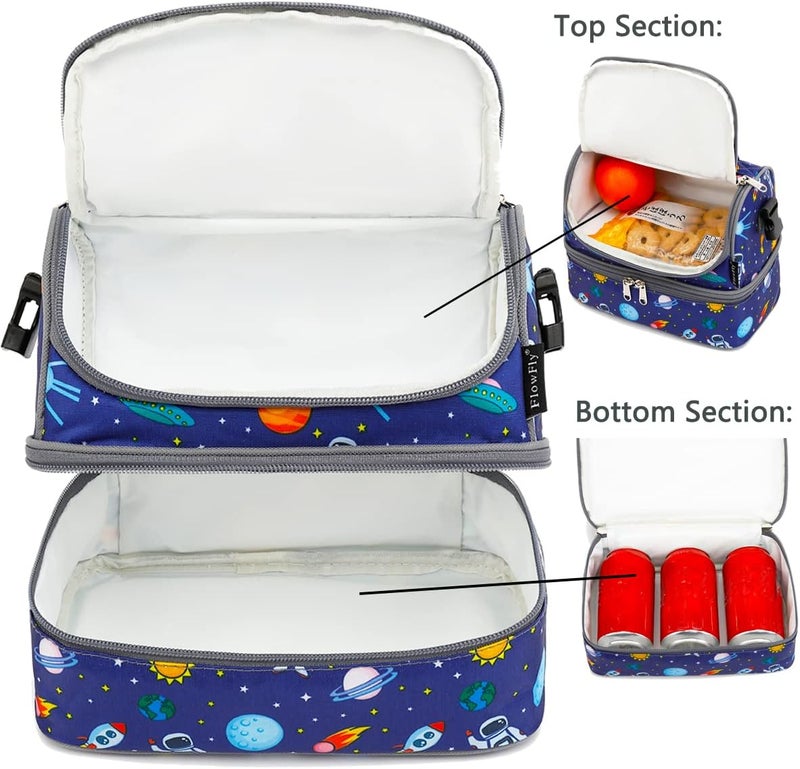 FlowFly Kids Double Decker Cooler Insulated Lunch Bag Large Tote for Boys, Girls, Men, Women, With Adjustable Strap, Astronaut - Image 5