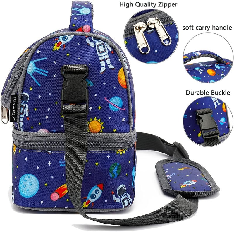 FlowFly Kids Double Decker Cooler Insulated Lunch Bag Large Tote for Boys, Girls, Men, Women, With Adjustable Strap, Astronaut - Image 4