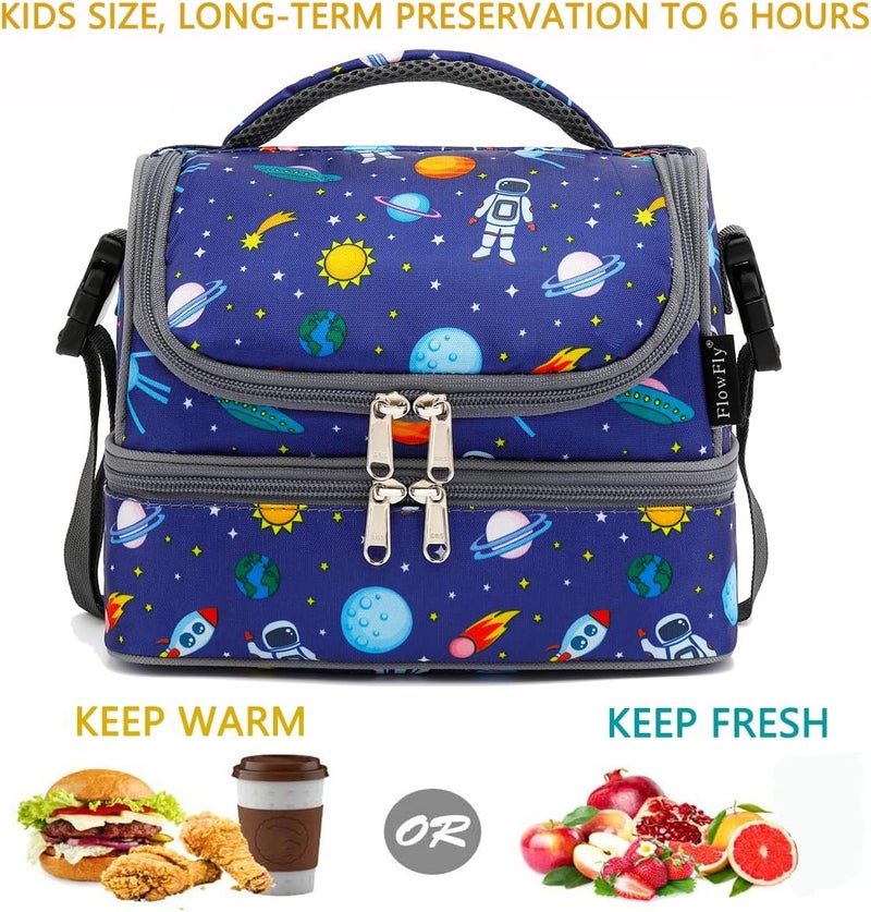 FlowFly Kids Double Decker Cooler Insulated Lunch Bag Large Tote for Boys, Girls, Men, Women, With Adjustable Strap, Astronaut - Image 2