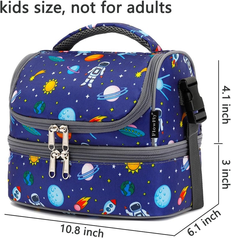 FlowFly Kids Double Decker Cooler Insulated Lunch Bag Large Tote for Boys, Girls, Men, Women, With Adjustable Strap, Astronaut - Image 3