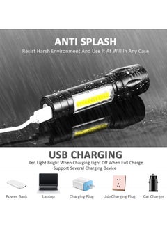 Y&D 4 Pack USB Rechargeable Flashlight with 3 Modes, Bright LED Handheld COB Side Lights, Portable Flashlights for Camping, Hiking, Emergency, and Daily Use  - Image 3