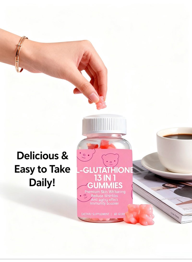 أوشن علكات تبييض البشرة 13 في 1 مع L-جلوتاثيون، ببتيدات الكولاجين، وبالفيتامينات | لتوحيد اللون، مكافحة الشيخوخة، تعزيز المناعة | نباتي 100% (ملصق عربي) - 60 علكة (عبوة شهرين) - Image 5