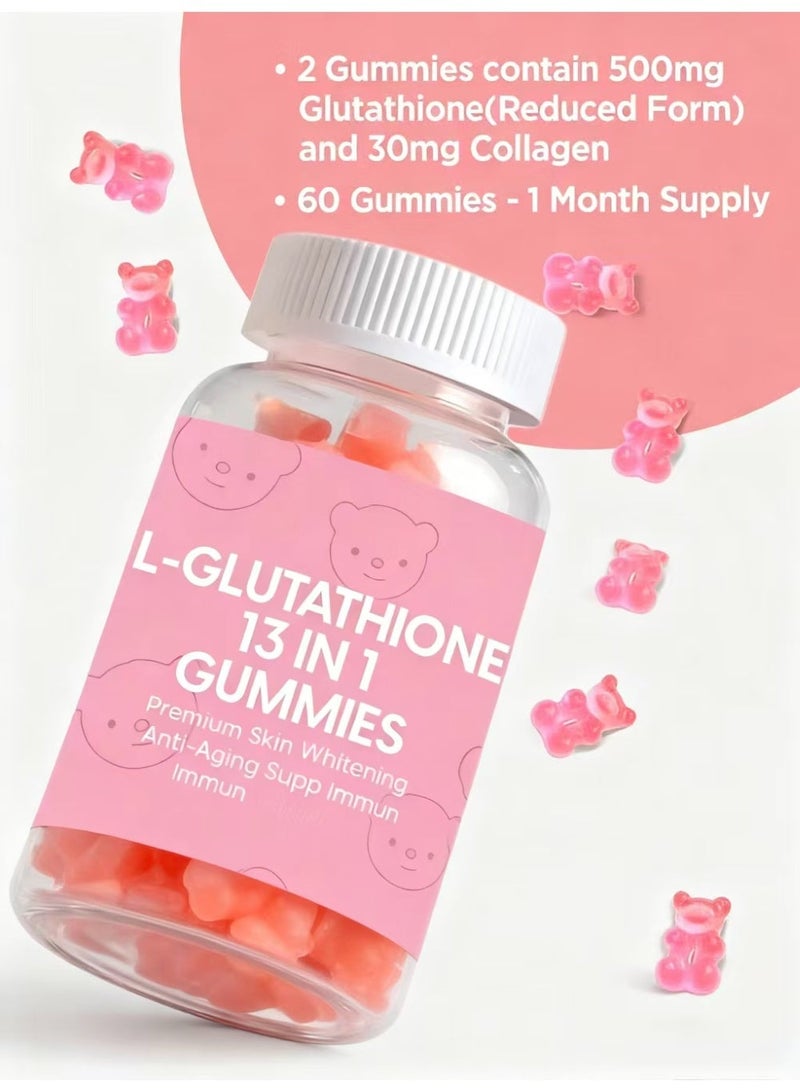 أوشن علكات تبييض البشرة 13 في 1 مع L-جلوتاثيون، ببتيدات الكولاجين، وبالفيتامينات | لتوحيد اللون، مكافحة الشيخوخة، تعزيز المناعة | نباتي 100% (ملصق عربي) - 60 علكة (عبوة شهرين) - Image 2