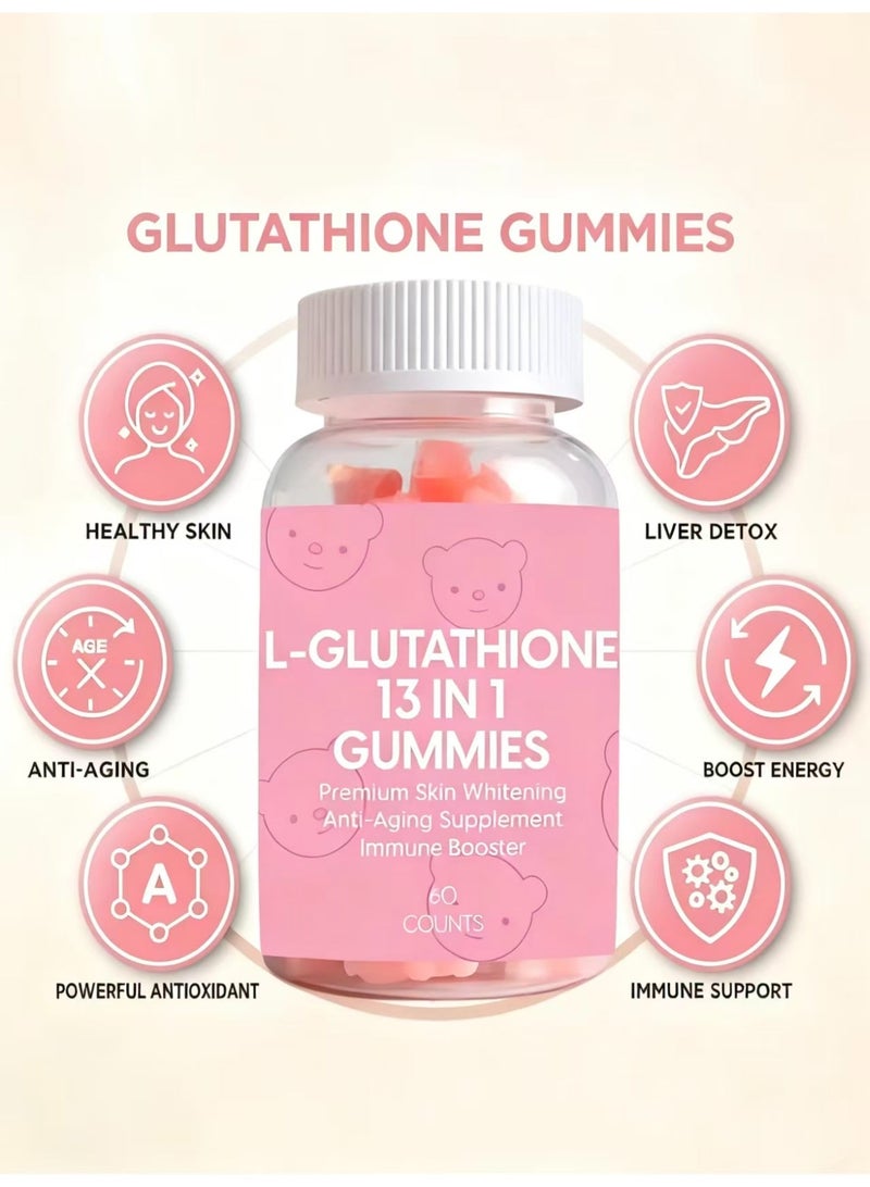 أوشن علكات تبييض البشرة 13 في 1 مع L-جلوتاثيون، ببتيدات الكولاجين، وبالفيتامينات | لتوحيد اللون، مكافحة الشيخوخة، تعزيز المناعة | نباتي 100% (ملصق عربي) - 60 علكة (عبوة شهرين) - Image 3