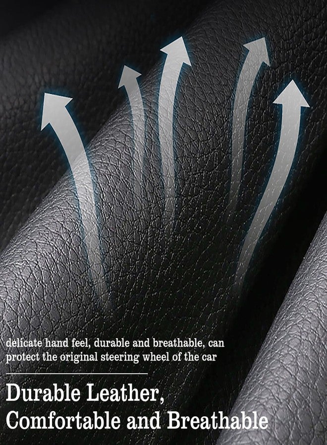 FBLOWMOD Car Leather Steering Wheel Cover - Panapi Material, Universal 14.5-15 Inch Leather Anti-Slip Breathable Auto Steering Wheel Covers for Men Women (Embroidery-Red) - Image 3