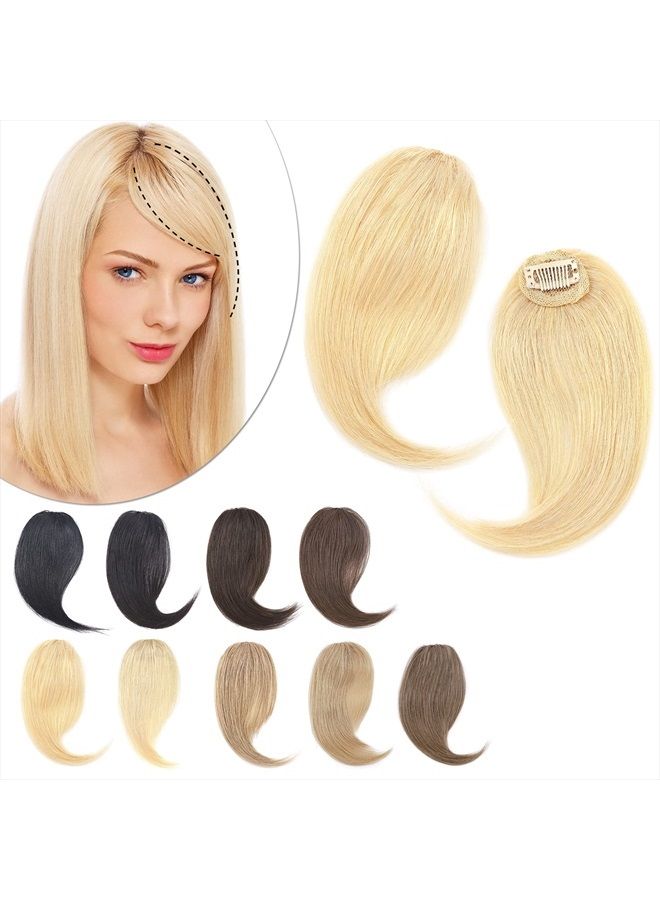 SEGO Side Bangs Clip in Bangs 100% Real Human Hair 10 inch 2PCS French Bangs Wave Fringe Swept Natural look Hair Piece 15g/Pcs-Bleach Blonde - Image 1