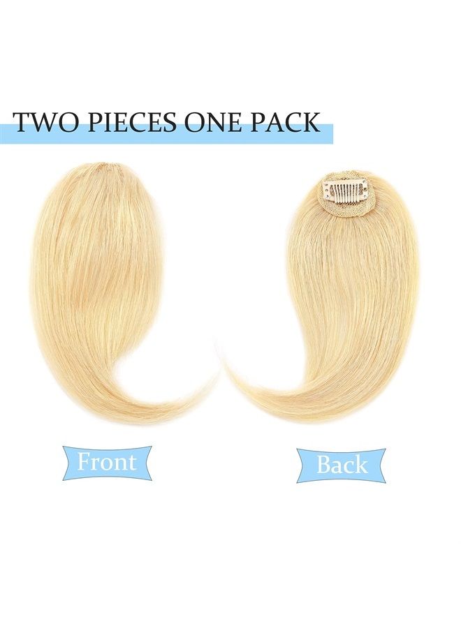 SEGO Side Bangs Clip in Bangs 100% Real Human Hair 10 inch 2PCS French Bangs Wave Fringe Swept Natural look Hair Piece 15g/Pcs-Bleach Blonde - Image 2