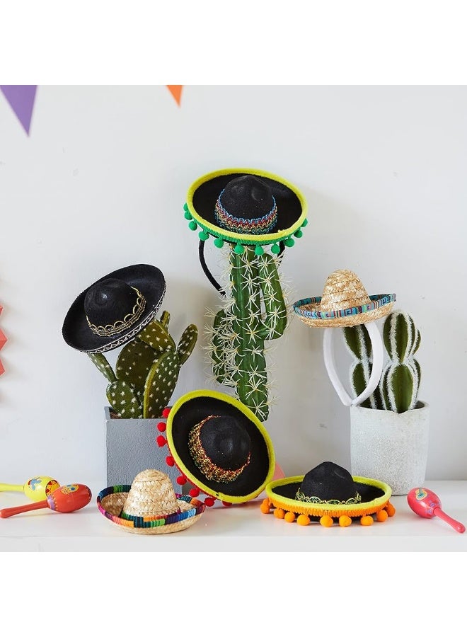 JOYIN 6 PCS Cinco De Mayo Fiesta Fabric and Straw Sombrero Headbands Party Costume for Fun Fiesta Hat Party Supplies, Luau Event Photo Props, Mexican Theme Decorations and Party Favors - Image 3