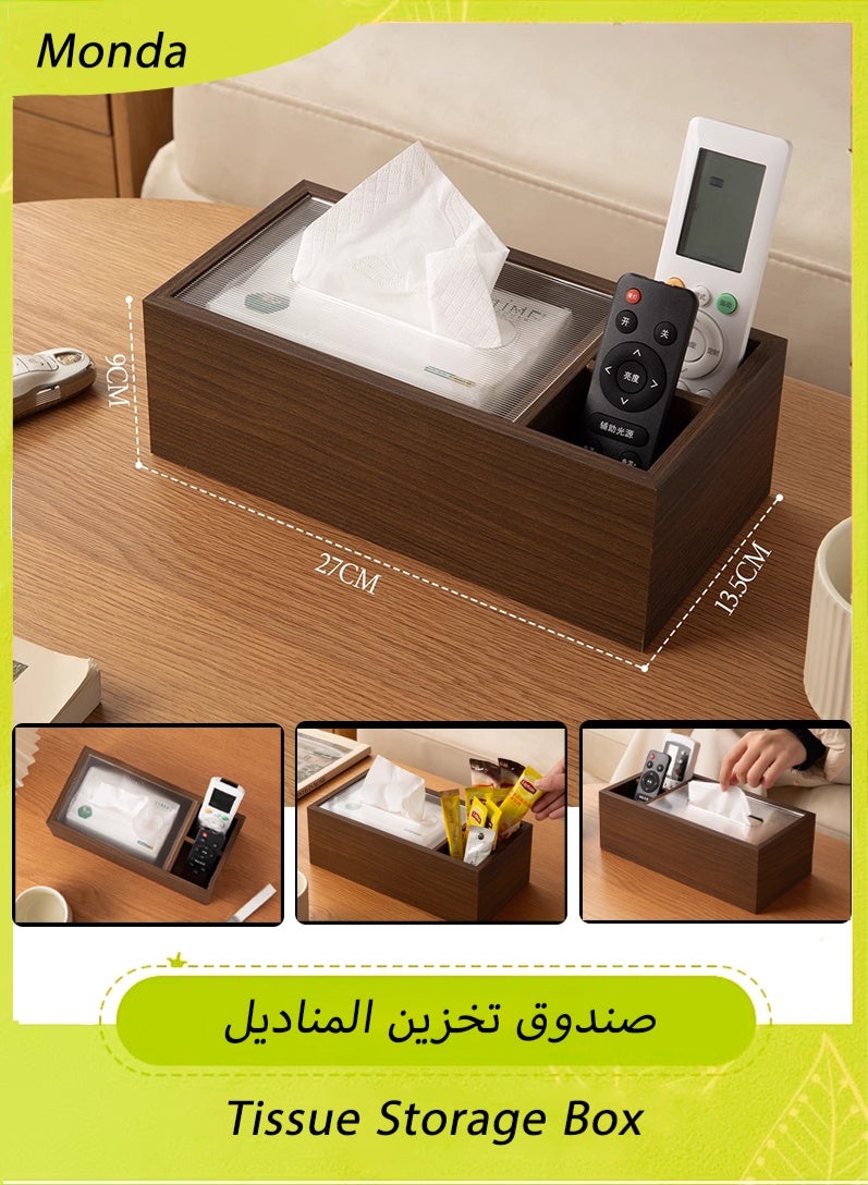 موندا صندوق مناديل أنيق خشبي لتخزين المناديل صندوق تخزين مناديل متكامل متعدد الوظائف صندوق مناديل عالي الجودة مناسب لغرفة المعيشة وغرفة النوم والمكتب رف تخزين سطح المكتب القياسي تصميم سعة مناسب للاستخدام اليومي - Image 2