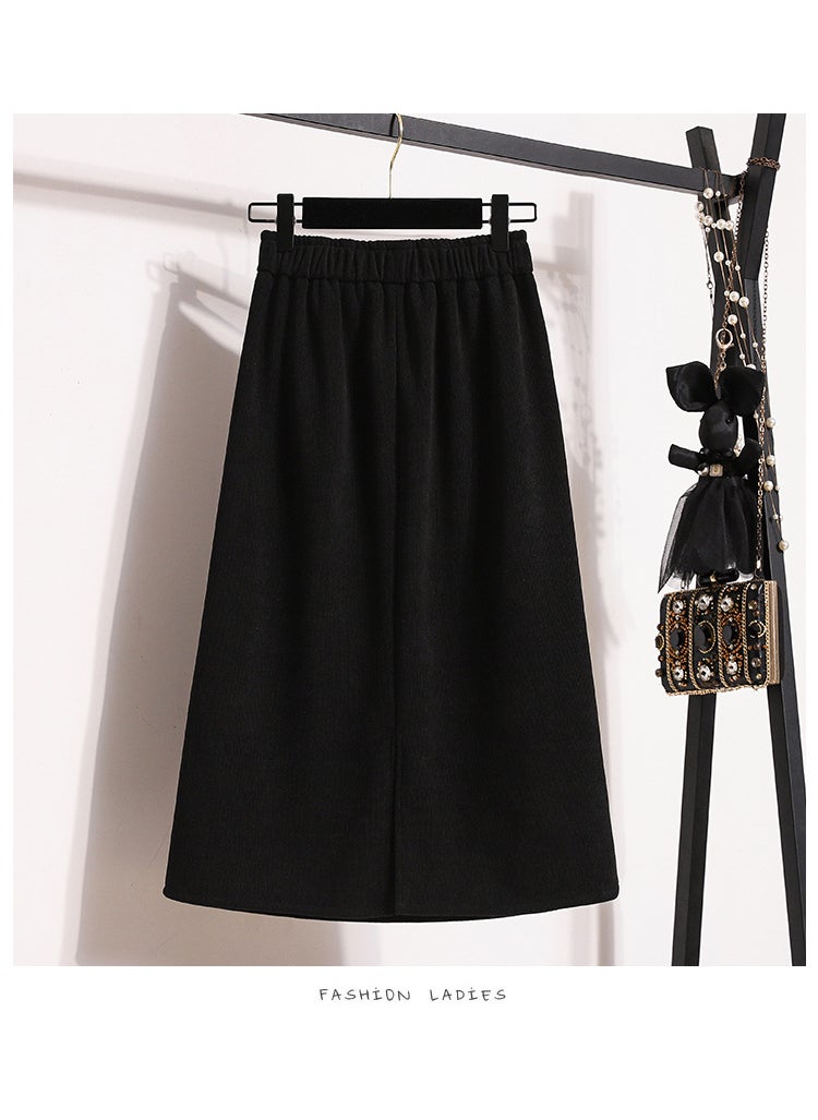 Generic - 2024 Autumn Winter Midi A-Line Wool Skirt Black regular - Image 1