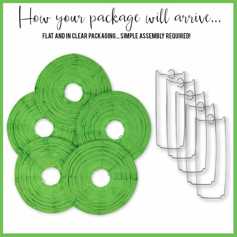 The Decor Affair The Decor Affair Round Chinese Japanese Paper Lantern Hanging Paper Lanterns Metal Frame for Home Lamps Party Event Decoration OutdoorIndoor Paper Lanterns Set of 5 10 Inch Dark Green  - Image 3