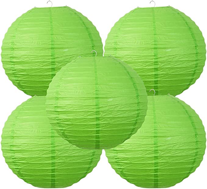The Decor Affair The Decor Affair Round Chinese Japanese Paper Lantern Hanging Paper Lanterns Metal Frame for Home Lamps Party Event Decoration OutdoorIndoor Paper Lanterns Set of 5 10 Inch Dark Green  - Image 1