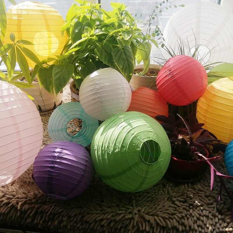 The Decor Affair The Decor Affair Round Chinese Japanese Paper Lantern Hanging Paper Lanterns Metal Frame for Home Lamps Party Event Decoration OutdoorIndoor Paper Lanterns Set of 5 10 Inch Dark Green  - Image 5