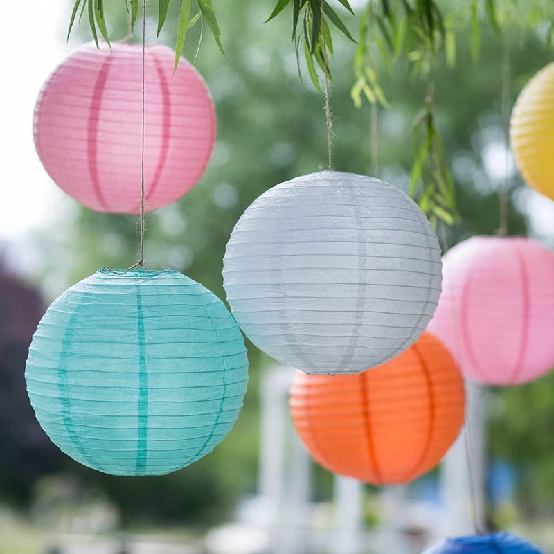 The Decor Affair The Decor Affair Round Chinese Japanese Paper Lantern Hanging Paper Lanterns Metal Frame for Home Lamps Party Event Decoration OutdoorIndoor Paper Lanterns Set of 5 10 Inch Dark Green  - Image 4