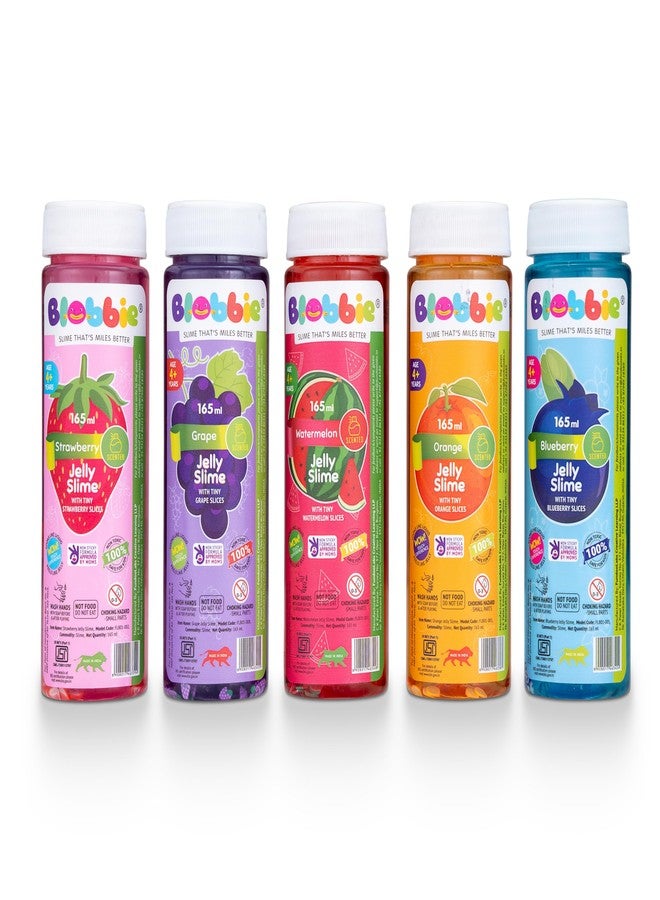 Blobbie® Fruit Jelly Slime Set of 5| Strawberry Blueberry Grape Watermelon Orange | 165 ml x 5 = 825 ml |Fruity Fragrances | With Tiny Fruit Slices |100% Non-Sticky | 100% Non-Toxic | For Age 4+ years - Image 1