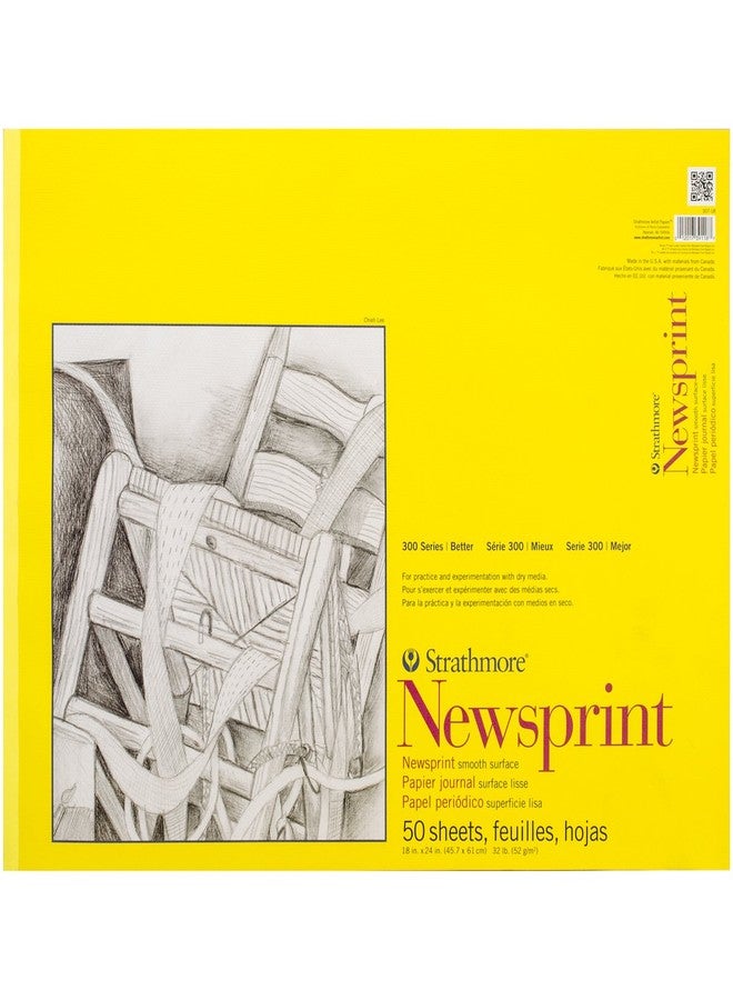 Strathmore 307018 32-Pound 50-Sheet Strathmore Smooth Newsprint Paper Pad, 18 by 24-Inch - Image 1