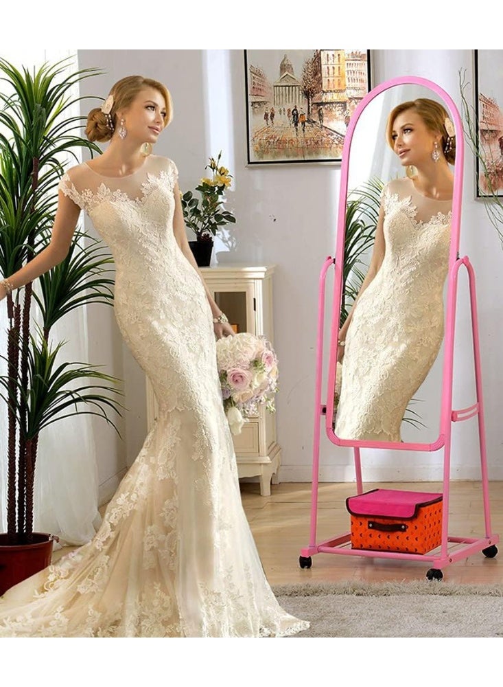 مرآة بطول كامل، 160x31 سم، مرآة أرضية مع عجلات، مرآة كبيرة قائمة بذاتها لغرفة النوم، مرآة كاملة الجسم مع حامل لغرفة المعيشة وغرفة النوم - Image 4