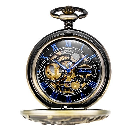 TREEWETO Mens Antique Mechanical Pocket Watch Dream Dragon Skeleton Bronze Tone with Double Covers Gift for Man - Image 3