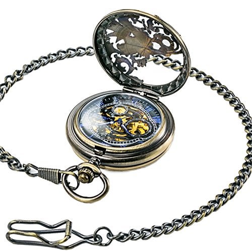 TREEWETO Mens Antique Mechanical Pocket Watch Dream Dragon Skeleton Bronze Tone with Double Covers Gift for Man - Image 4