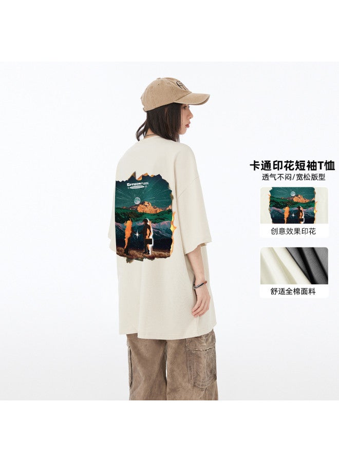 EPTISON creative Burning Mountain Print Unisex Commuter T-shirt - 100% Cotton Casual Top For Men & Women - Image 2