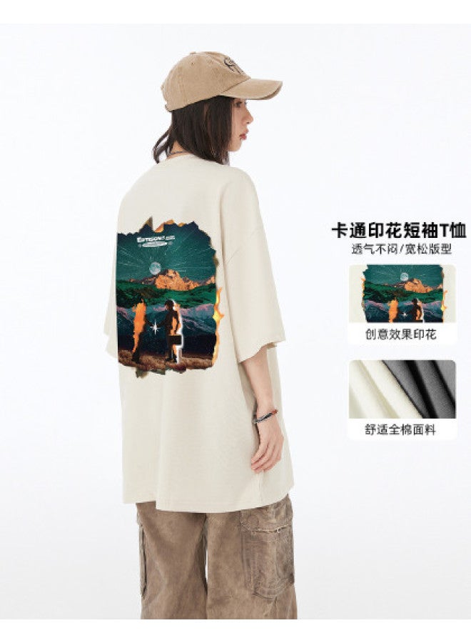 EPTISON creative Burning Mountain Print Unisex Commuter T-shirt - 100% Cotton Casual Top For Men & Women - Image 1