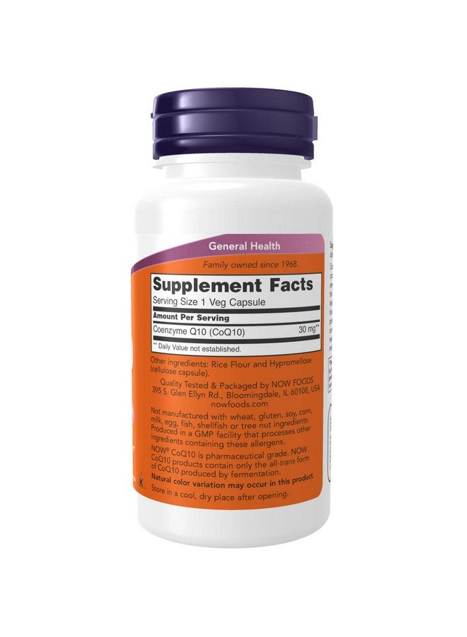 now Supplements Coq10 30 Mg Pharmaceutical Grade Alltrans Form Produced By Fermentation 120 Veg Capsules - Image 3