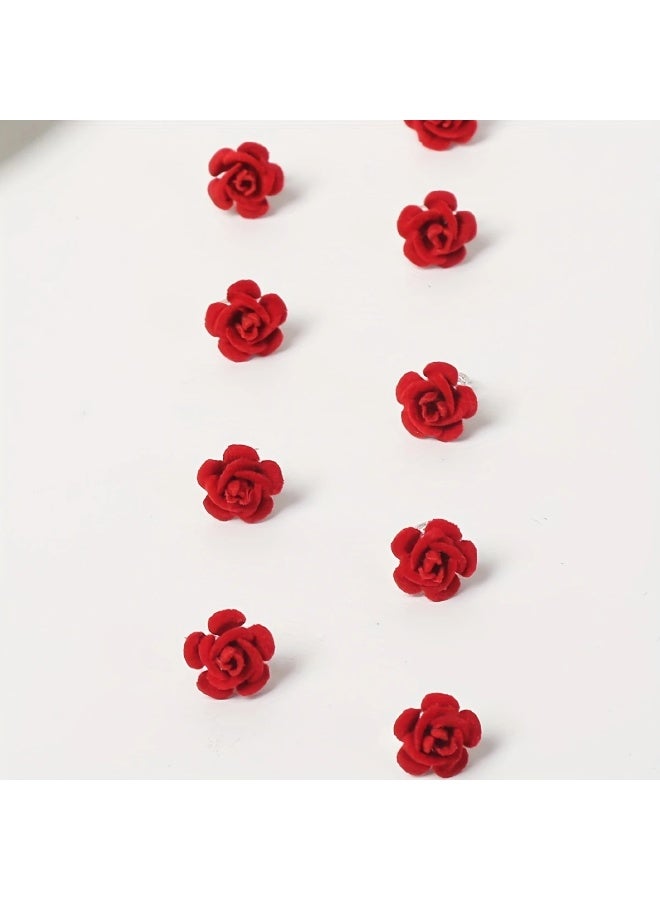 Goolsky 10 قطع حلية شعر وردية حمراء، دبوس زهور فلوقينغ لتضفير الشعر، حلية شعر حلوة للنساء - Image 2