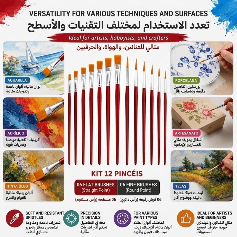 Watercolor & Oil Paint Brushes - 12 Brushes, Different Sizes - Image 5