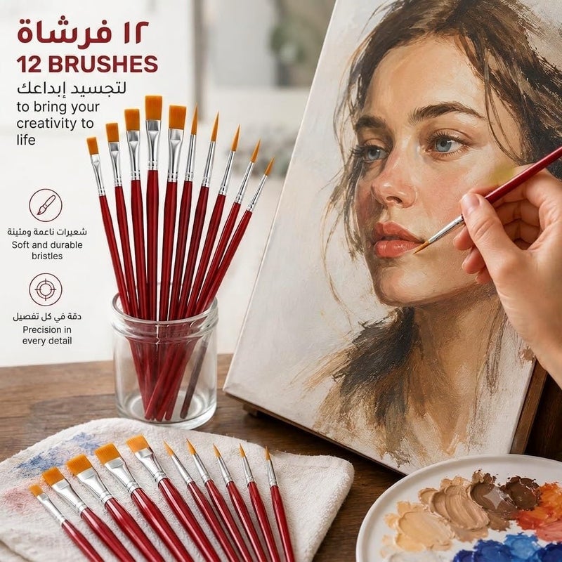 Watercolor & Oil Paint Brushes - 12 Brushes, Different Sizes - Image 4