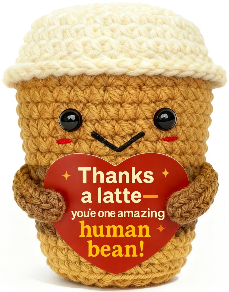 Krinisou Thank You  Appreciation Gift for Women Men Coworkers Teachers Friends  Cute Handmade Crochet Thanks a Latte Coffee Cup Plush for Coffee Lovers - Image 3