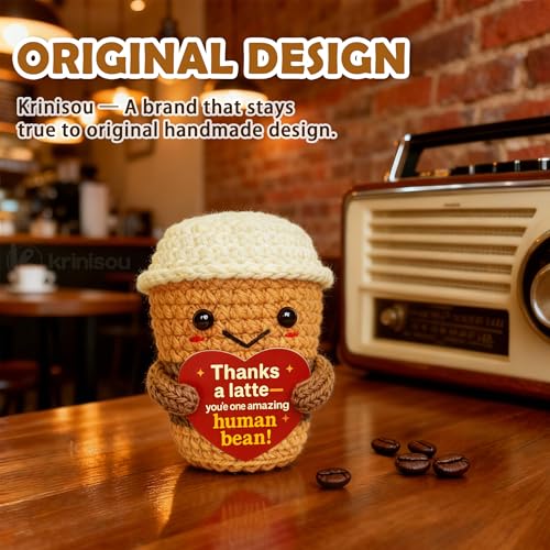 Krinisou Thank You  Appreciation Gift for Women Men Coworkers Teachers Friends  Cute Handmade Crochet Thanks a Latte Coffee Cup Plush for Coffee Lovers - Image 5