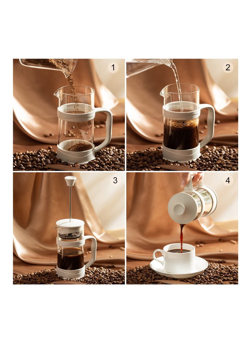 Y&D SYOSI French Press Coffee/Tea Maker, Camping Mini of 304 Stainless Steel Filter and Heat Resistant Glass, Cold Brew Coffee Maker 12OZ for Travel Home Gift(White)  - Image 4