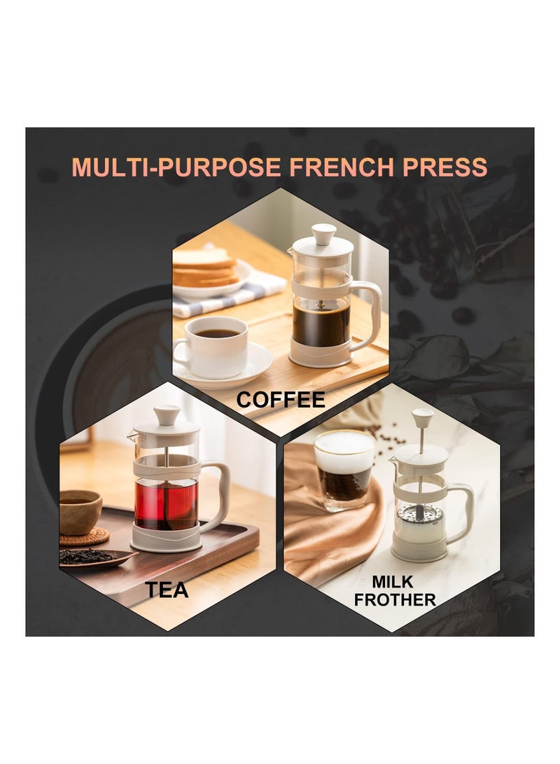Y&D SYOSI French Press Coffee/Tea Maker, Camping Mini of 304 Stainless Steel Filter and Heat Resistant Glass, Cold Brew Coffee Maker 12OZ for Travel Home Gift(White)  - Image 3