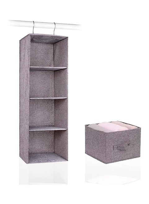 4-Shelf Hanging Closet Organizer with 1-Drawer Divider Space Saver Foldable for Clothes Shoes, Grey 80x27x22cm