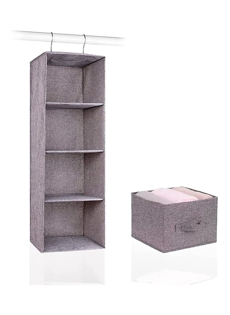 Swift 4-Shelf Hanging Closet Organizer with 1-Drawer Divider Space Saver Foldable for Clothes Shoes, Grey 80x27x22cm  - Image 1