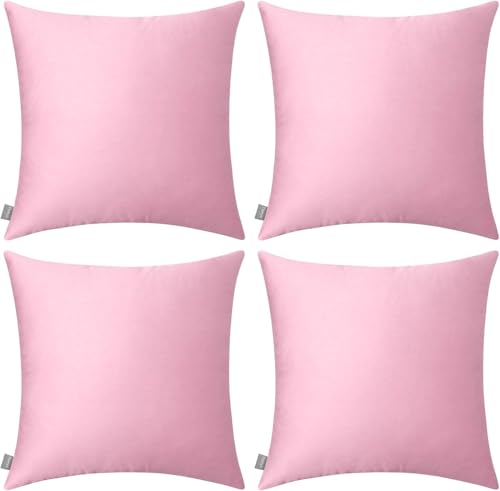 Thmyo 4Pack 100 Cotton Comfortable Solid Decorative Throw Pillow Case Square Cushion Cover Pillowcases Sublimation Blank Valentines Day DIY Pillow Covers for Sofa Bed18x18 inch 45x45cmPink - Image 1