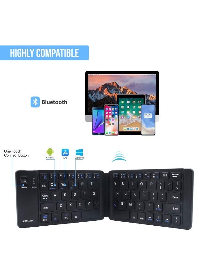 Bluetooth Foldable Wireless Keyboard with Holder Portable Rechargeable Full Size Keyboard (Sync Up to 3 Devices), Ultra-Slim Travel Folding Keyboard for Android, Windows, iOS - Image 1