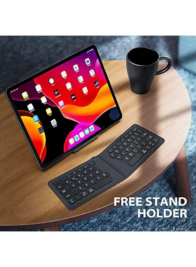 Bluetooth Foldable Wireless Keyboard with Holder Portable Rechargeable Full Size Keyboard (Sync Up to 3 Devices), Ultra-Slim Travel Folding Keyboard for Android, Windows, iOS - Image 2