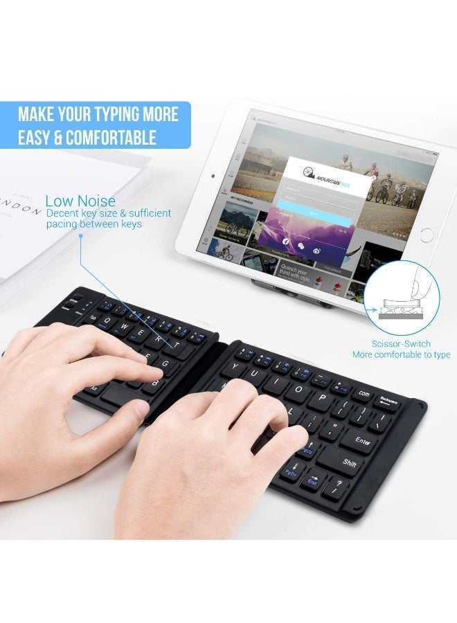 Bluetooth Foldable Wireless Keyboard with Holder Portable Rechargeable Full Size Keyboard (Sync Up to 3 Devices), Ultra-Slim Travel Folding Keyboard for Android, Windows, iOS - Image 4