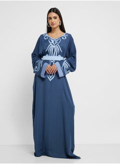 hayas closet Crew Neck Printed Abaya  - Image 4