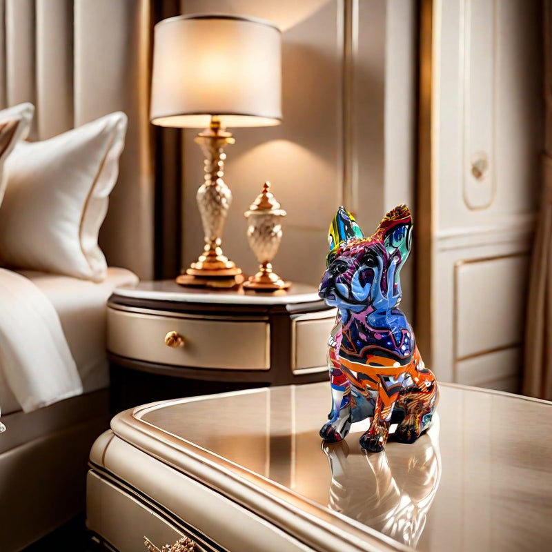 FUNSXBUG Colorful Art French Bulldog Statue Dog Figurines Sculpture Collectibles Home Office Desktop Decor Outdoor Garden Display Decoration Resin (Colour 1) - Image 5