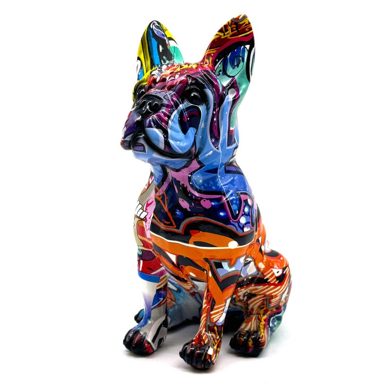 FUNSXBUG Colorful Art French Bulldog Statue Dog Figurines Sculpture Collectibles Home Office Desktop Decor Outdoor Garden Display Decoration Resin (Colour 1) - Image 2