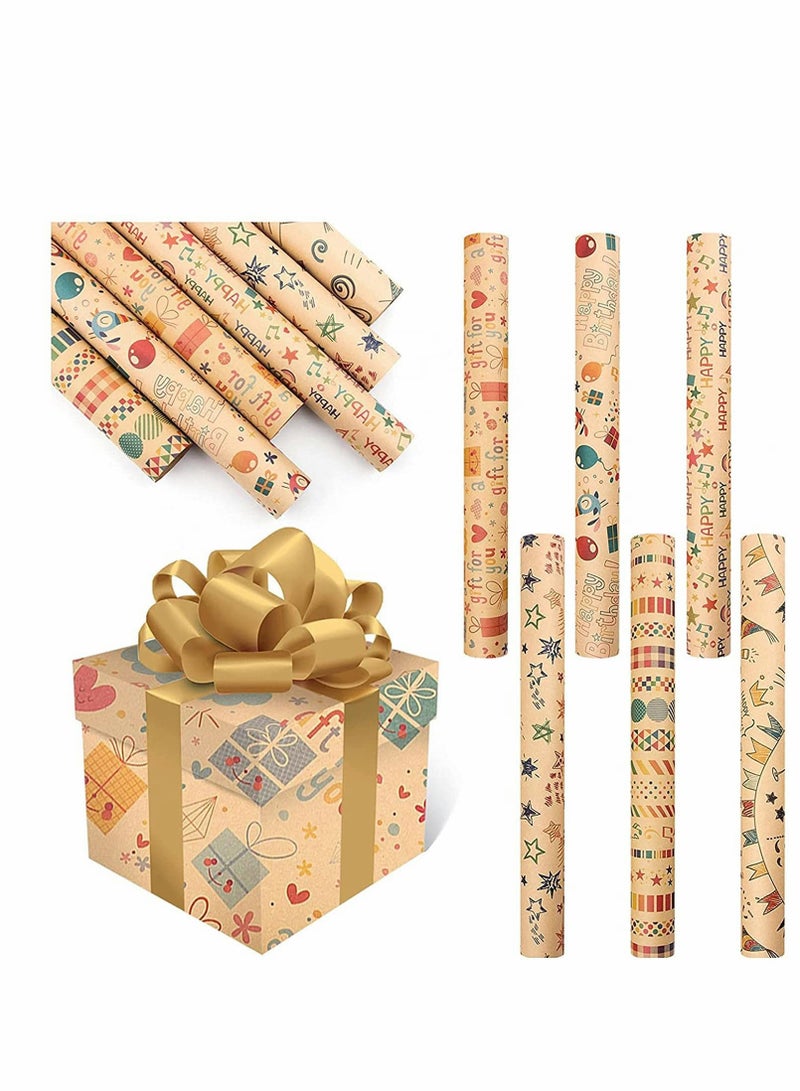 Eco-Friendly Gift Wrapping Paper Roll Set of 6 with Tags and Decorative Twine, Kraft Brown Recycled Paper for Birthdays, Holidays, Weddings, and Parties (Size 70cm x 50cm) - Image 1