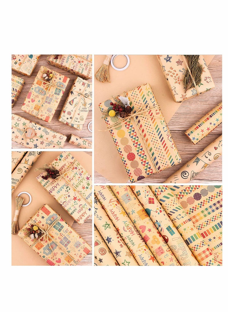 Eco-Friendly Gift Wrapping Paper Roll Set of 6 with Tags and Decorative Twine, Kraft Brown Recycled Paper for Birthdays, Holidays, Weddings, and Parties (Size 70cm x 50cm) - Image 5