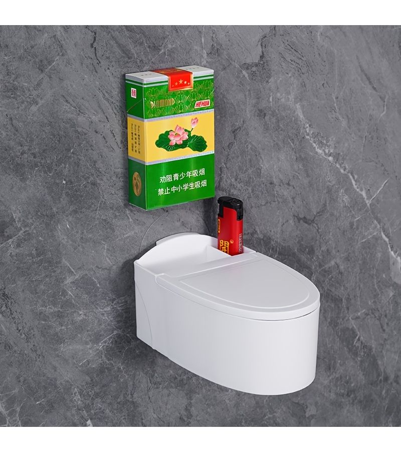 Bathroom Toilet Ashtray With Lid And Self-Adhesive Sticker Phone Stand - Image 2
