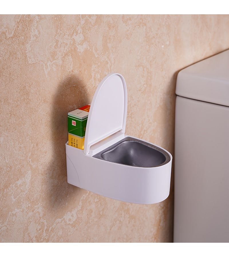 Bathroom Toilet Ashtray With Lid And Self-Adhesive Sticker Phone Stand - Image 1