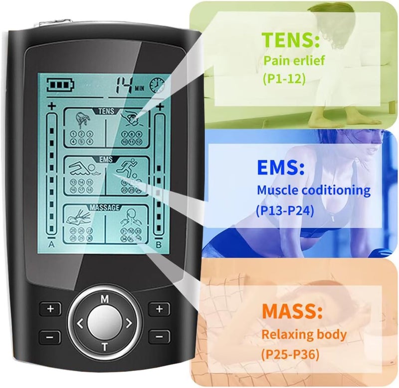 HARPIMER TENS EMS Device, 36 Modes 3-in-1, TENS EMS and Massage Function with 10 Electrodes, EMS and Massage 2 Channels Pain Relief from Back, Shoulder, Leg, Neck - Image 5